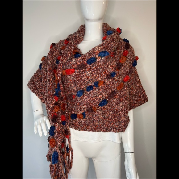 ANTHROPOLOGIE Hand Knit by DOLLIE Pom Pom Wrap Sweater - Picture 6 of 11
